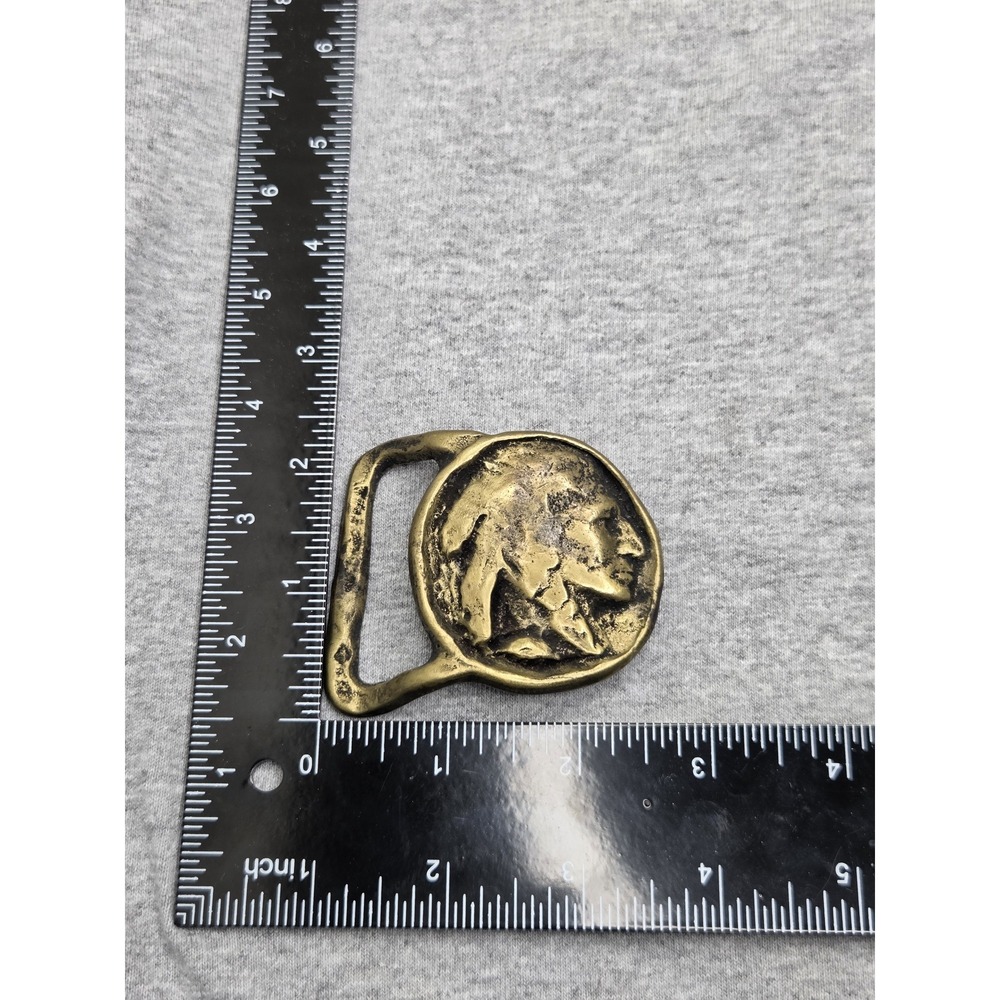 Rare Vintage Handmade Native American Indian Chief Head Solid Brass Belt Buckle - Picture 6 of 9